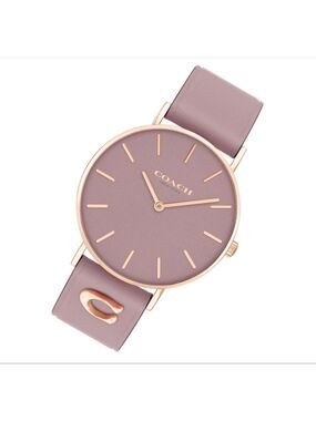 COACH PERRY 36MM PURPLE LEATHER ROSE GOLD PLATED STEEL WATCH